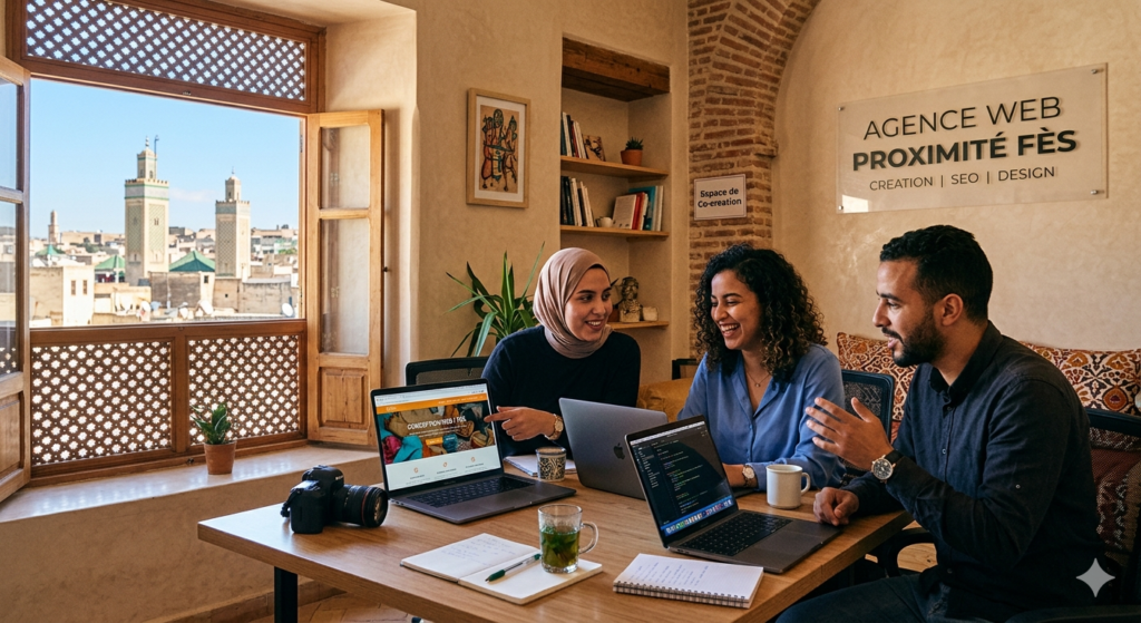 Agence web de proximité basée à Fès accompagnant les entreprises dans la création de sites internet, le référencement SEO et le développement digital.